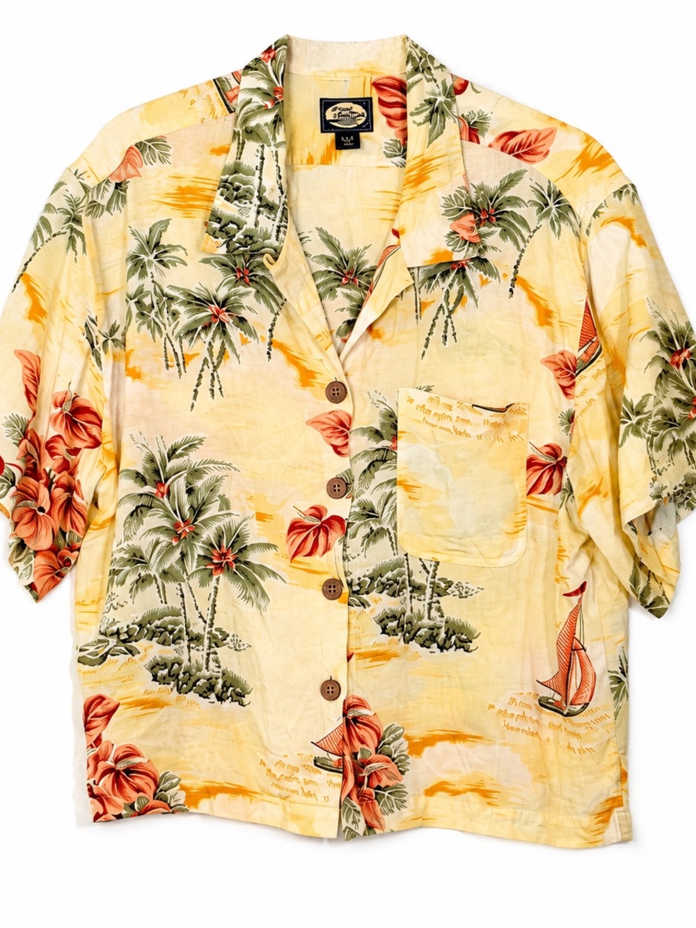 EUC! Vintage Tommy Bahama Hawaiian Palm Tree Print Rayon Blouse